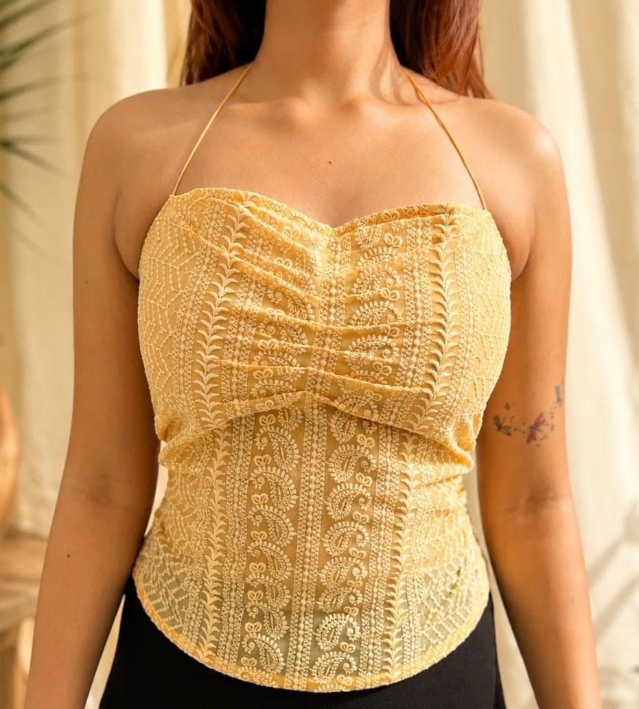 Kanak Chikankari Corset Top - Front View